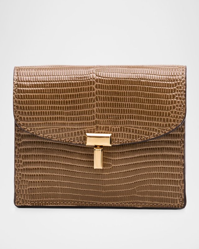 T-Lock Lizard-Embossed Leather Cardholder